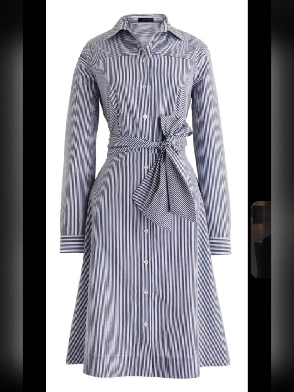 J. Crew Navy and White Striped Long-Sleeve Shirt Dress with Tie Waist